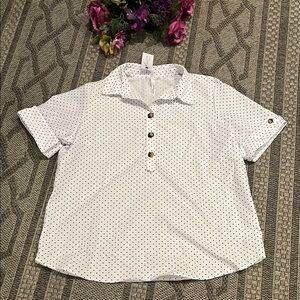 NY Collection Dark Blue Polka Dot and White Button Down Shirt Size 1X